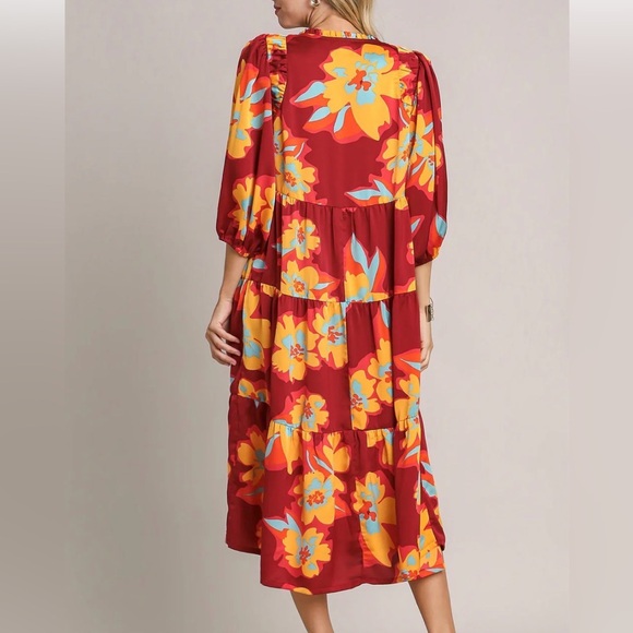 NWT Umgee Floral Long Sleeve Midi Dress sz M - Picture 2 of 8